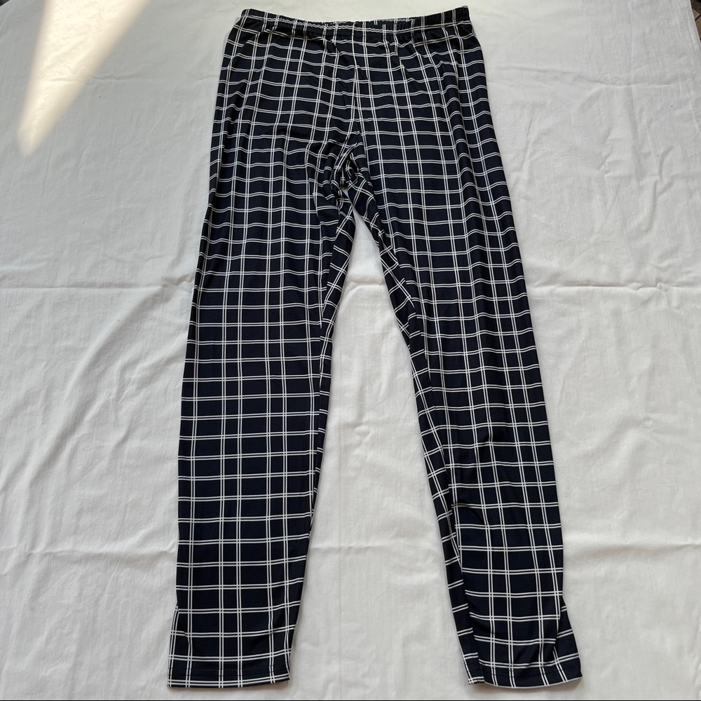 Shein Black and White Elastic Waist Window Pane Grid Pants Size L